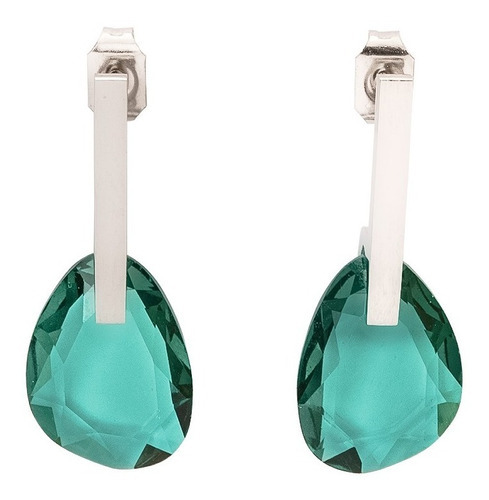 Aretes Mujer Acero Inoxidable Cristal, S Novia Luckyly Color Plata - Verde Esmeralda