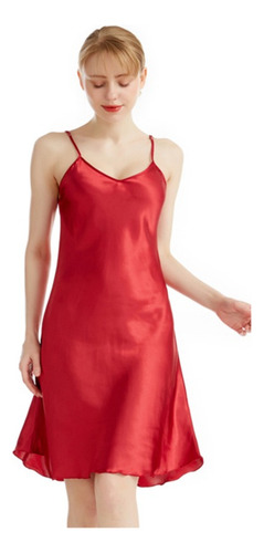 Camisón Con Tirantes Con Cuello En V Liso Fino De Verano
