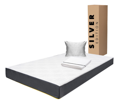 Colchón Individual En Caja 15 Cm + Juego Sábanas Y Almohada Blanco Con Gris
