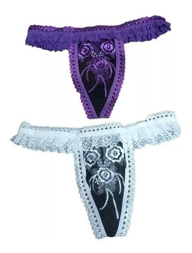 Tanga/colales Flor Con Brillantes. Pack X2.