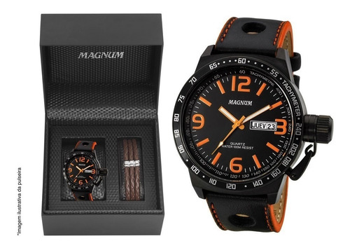 Relógio Magnum Masculino Couro Military Ma31542c Brinde + Nf