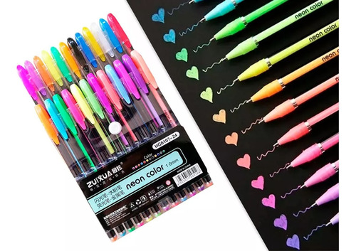 Set 24 Boligrafos Gel Metalizados Lapiz Neón Colores Oficina