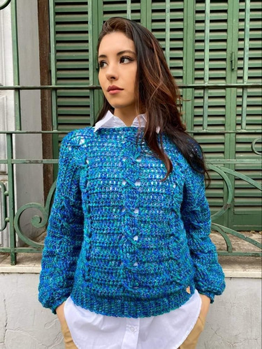 Imagen 4 de 4 de Sweater Tejido A Crochet Con Trenzas