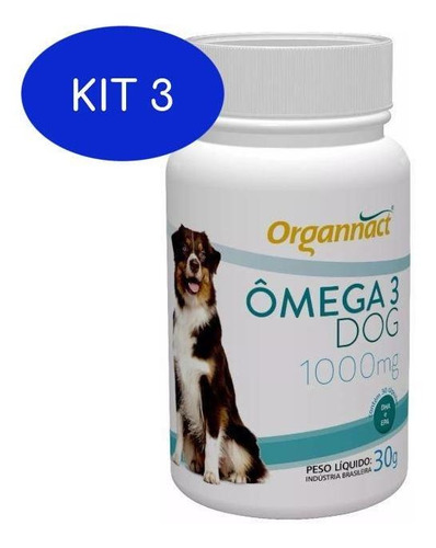 Kit 3 Omega 3 Dog 1000 Mg Organnact Frasco 30 Cápsulas - 30