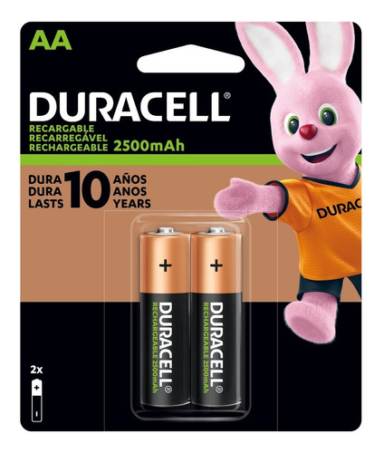 02 - Pilhas Duracell Aa  ( Peq) 2500 Mah  Recarregável 1.2v 