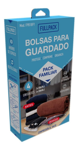 Imagen 4 de 4 de Set 4 Bolsas P/ Guardar Ropa Al Vacío Pack Familiar Fullpack