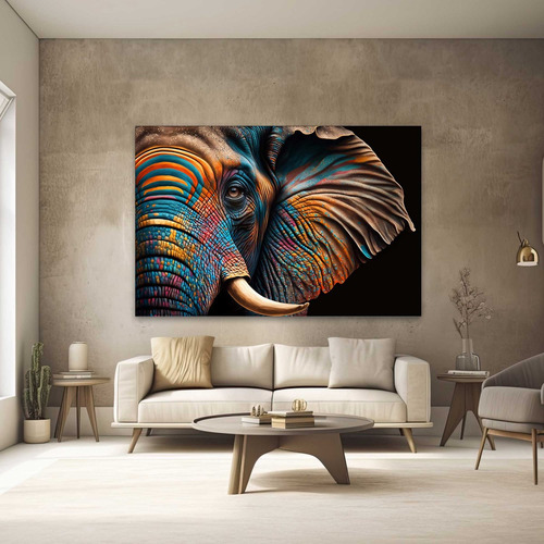 Quadro Elefante Indiano Foco 100x70 Decorativo Sala Quarto Tecido Canvas