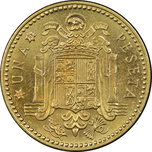Bb#46 Moneda Del Mundo España Una Peseta Escudo Heraldica 