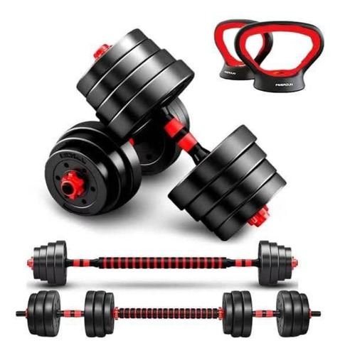 Set Pesas 20 Kg Kilos Convertible Barra Rusa Discos Pro Fit 