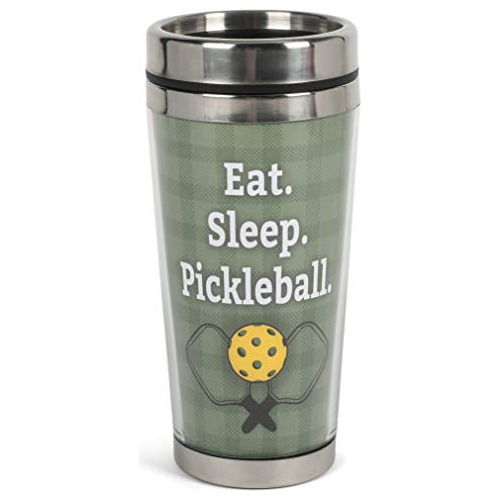 Eat Sleep Pickleball Camo Green 16 Ounces Stainless Ste...