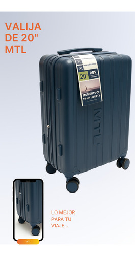 Valija Carry On 20 Pulgadas Mtl Abs Rígida Color Azul Oxford Ruedas Dobles 360° Liviana Resistente Equipaje De Mano Diseño Moderno Candado Tsa Organización Eficiente Viajes Negocios Placer Reforzada