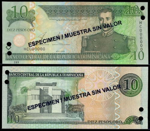 Bn8250 Rep. Dominicana 2003 Dez Pesos Ouro Specimen Rara