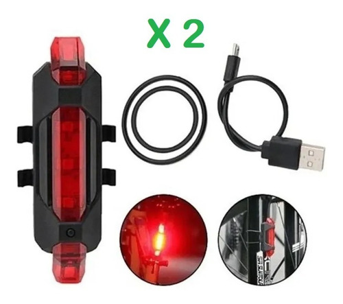 Luces Led Bicicletas Trasera Usb Recargable Luz Posterior 