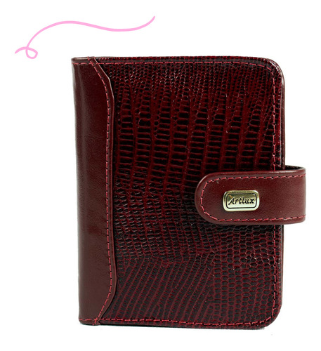 Carteira feminina couro premium vermelha Cabe Rg Artlux cor vermelho