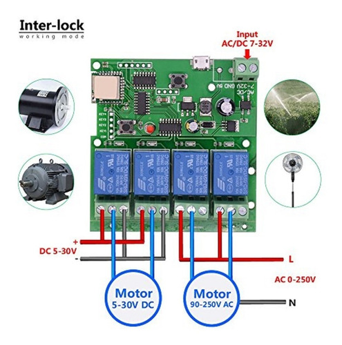 Imagen 6 de 10 de Smart Rele Wifi+rf Ewelink 4 Canales Na/nc 5vdc/7-32v Ac/dc