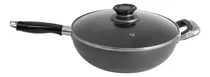 Comprar Sarten Wok De Teflon 26 Cm Con Mango Y Tapa De Vidrio Carol Color Negro Teflon