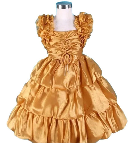 Imagem 1 de 5 de Vestido Infantil Frufru Dourado 