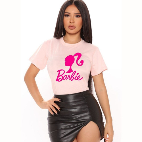 Polera Dama Estampada 100%algodon Letras Y Muñeca Barbie