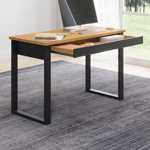 Mesa Escrivaninha 100% Mdf Industrial Concept 1 Gaveta Cor Marrom