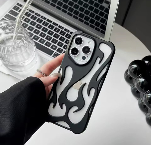 Funda Iphone Llama Fuego Iphone 13 14 15 16 Pro Pro Max Negro 16