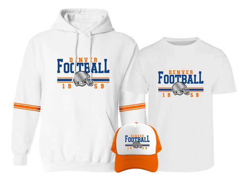 Pack Sudadera, Playera Y Gorra Con Diseño Denver Football