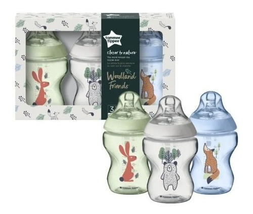 Biberones Tommee Tippee Set Decorado 3*9oz 0m+ Color Azul Animales