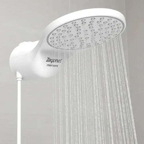 Chuveiro elétrico de parede Zagonel Eletrônica Moment Branco 5500W Produto Nacional de Qualidade