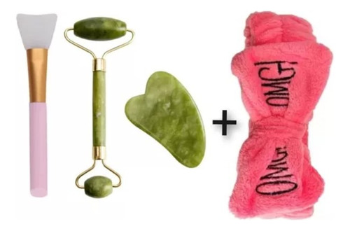 Set Rodillo Facial Cuarzo Jade Piedra Gua Sha Espatula