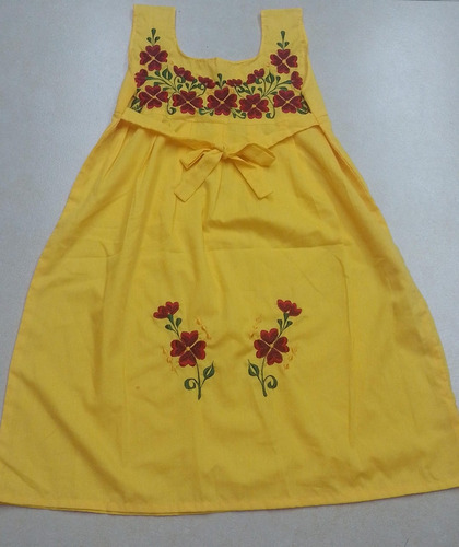 Vestido Artesanal Bordado De Nena Amarillo Talle 6 Importado