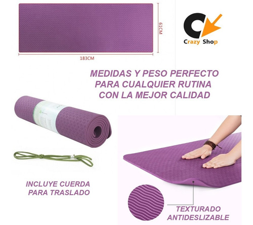 Matymats Yoga Mat Antideslizante Super Alta Densidad 100% TPE con Correa 6 mm de Grosor 6 ft Largo Pilates Ejercicio Alfombrillas 