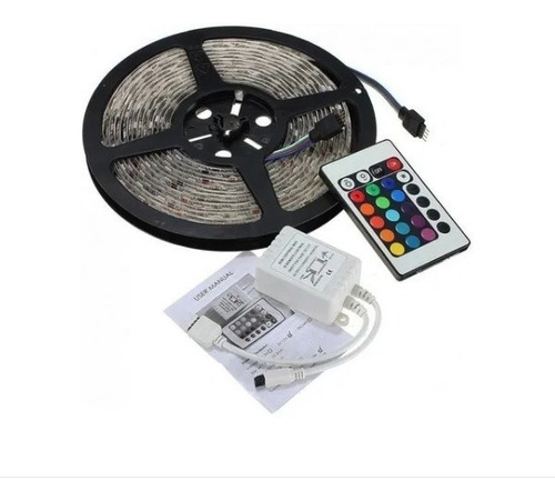 Imagen 1 de 2 de Tira Led Rgb 5 Mts Con Transformador Y Control Remoto Ade