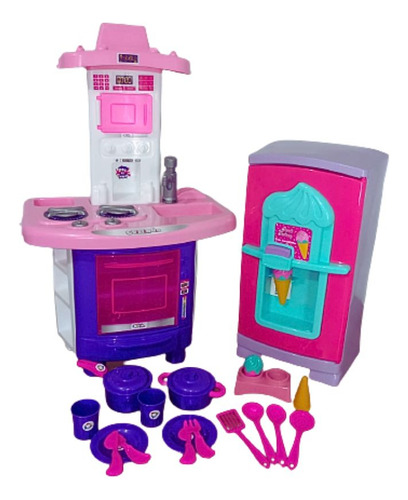 Kit Cozinha Infantil Completa Fogãozinho + Geladeira Menina