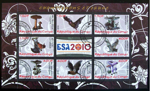 Congo, Fauna Hongos Bloque 8 Sellos Entrec. 2010 Usado L5690