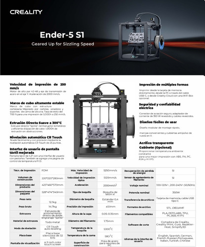 Impresora 3d Ender-5-s1 De Alta Temperatura Y Velocidad