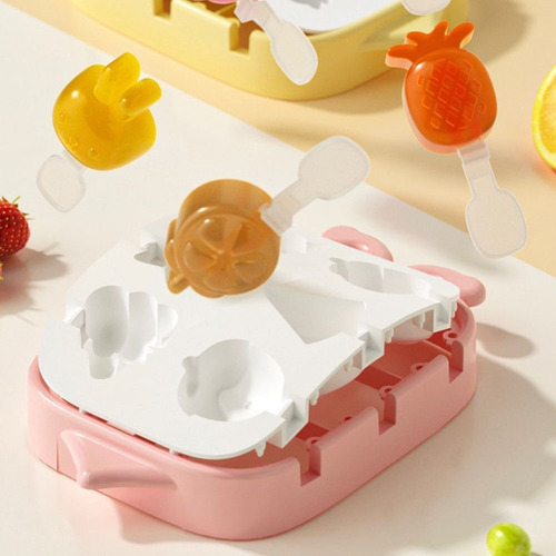 Imagen 6 de 10 de Molde De Helados De Silicona Frutas O Animalitos - 6 Paletas