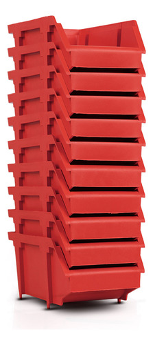 Kit 10 Bin Organizador Gaveteiro Caixa Número 3 Vermelha