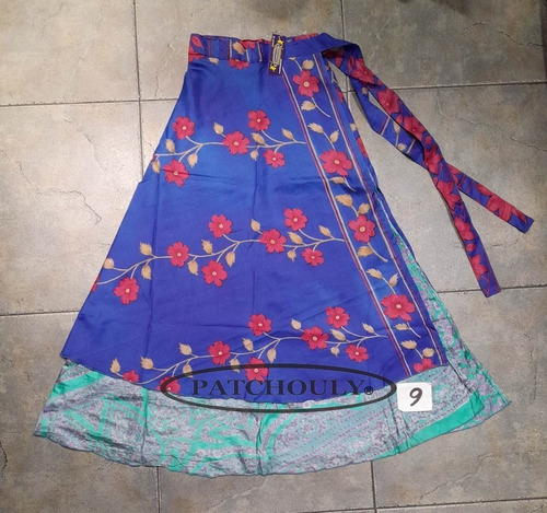Imagen 9 de 9 de Pollera Larga Mil Formas Seda Hindú Estampada Doble Capa