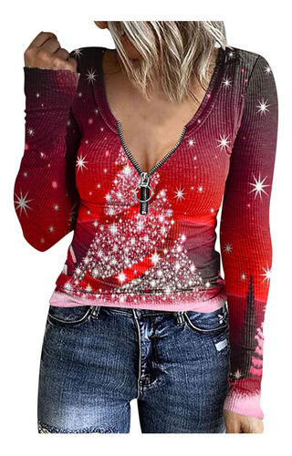 Tops Navideño Para Mujer Moda Otoño 2022 Camiseta Manga Gran