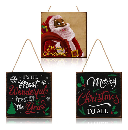 3 Letreros Colgantes De Madera De Feliz Navidad Para Decorac