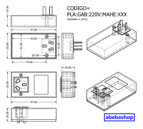 Pack 20x Gabinete Toma 220v Macho Hembra Caja Enchufe Blanco