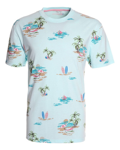 Polera Hombre Jersey Print Estampada - Celeste - Kotting