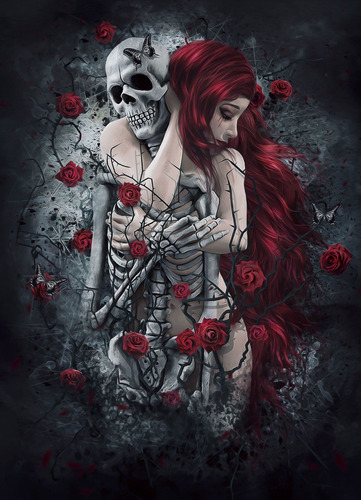 Cuadro 60x90cm Calavera Mujer Skull Deco Flores Rosas Love