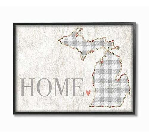 Stupell Industries Michigan Grey Gingham And Floral Heart An