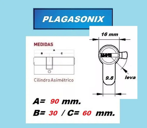 Cilindro Europerfil 90mm. Asimetrico 60/30 Leva Llave Obra