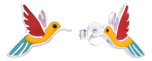 Aros De Colibrí Esmaltado Plata 925 Mujer