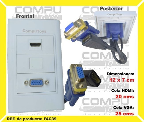 Faceplate Vga X 1 + Hdmi X 1 Con Colas Ref Fac39 Computoys