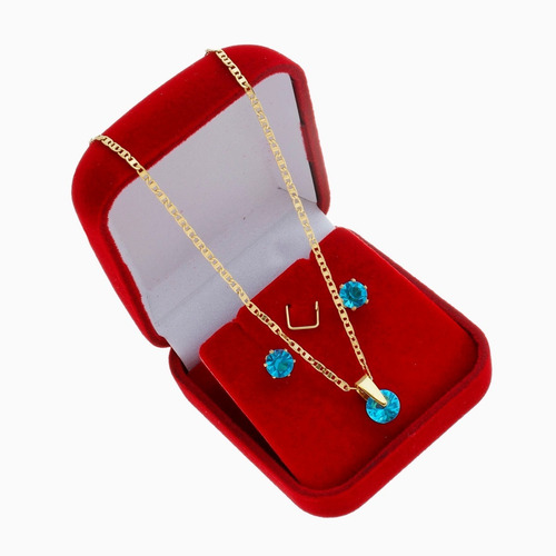 Imagem 1 de 6 de Conjunto Colar Pingente + Brinco Ponto De Luz Folheado A 18k