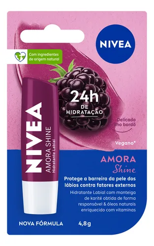 NIVEA Hidratante Labial Amora Shine 4,8g, BBB 26, Hidratação Inte...