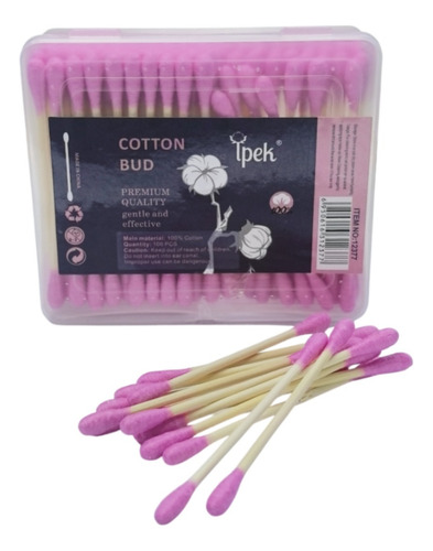 Cotonitos De Algodón Con Varitas De Madera 100pcs Rosados