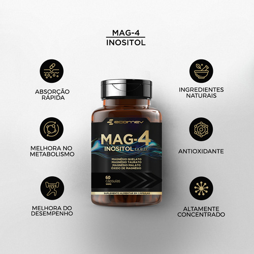 2x Mag4 Quelato Dimalato Taurato Oxido + Inositol 120cáps Sabor Sem sabor